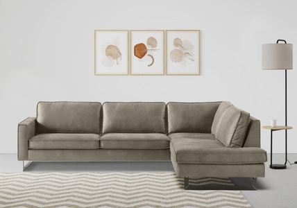 PLACES OF STYLE, Places of Style Ecksofa »Pinto«, mit Keder und Metallfüssen, Places of Style Ecksofa »Pinto, 290 cm, Ottomane links / rechts«, Cord, Feincord, Luxus-Microfaser Leder und Chenille