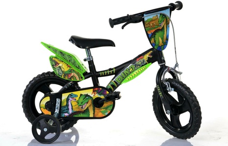 Dino, Dino Kinderfahrrad »Dinosaurier T-Rex 12 Zoll«, 1 Gang, mit Stützrädern, Frontschild und coolen Schutzblechen, Dino Kinderfahrrad »Dinosaurier T-Rex 12 Zoll«, 1 Gang, mit Stützrädern, Frontschild und coolen Schutzblechen