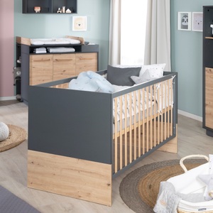 Roba, roba Kinderbett Lenn, roba® Babybett »Kombi-Kinderbett Lenn, 70 x 140 cm, Anthrazit / Artisan Eiche«, Gitterbett, umbaubar, 3-fach höhenverstellbar, mit Schlupfsprossen