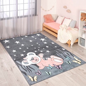 Carpet City Kinderteppich »ANIME916«, rechteckig, 11 mm Höhe, Kinderzimmer Teppich Modern mit Mond, Blumen, Wolken, Creme, Multi