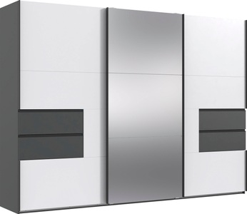 MID.YOU, MID.YOU Schwebetürenschrank in graphitfarben, weiss , Palermo , Metall , 6 Fächer , 4 Schubladen , 300x216x65 cm , Dekorfolie,Dekorfolie,Nachbildung,Nachbildung , 001787084102, MID.YOU Schwebetürenschrank in graphitfarben, weiss , Palermo , Metall , 6 Fächer , 4 Schubladen , 300x216x65 cm , Dekorfolie,Dekorfolie,Nachbildung,Nachbildung , 001787084102