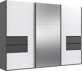 MID.YOU, MID.YOU Schwebetürenschrank in graphitfarben, weiss , Palermo , Metall , 6 Fächer , 4 Schubladen , 300x216x65 cm , Dekorfolie,Dekorfolie,Nachbildung,Nachbildung , 001787084102, MID.YOU Schwebetürenschrank in graphitfarben, weiss , Palermo , Metall , 6 Fächer , 4 Schubladen , 300x216x65 cm , Dekorfolie,Dekorfolie,Nachbildung,Nachbildung , 001787084102