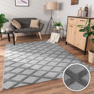 Paco Home Teppich »Utrecht 642«, rechteckig, Kurzflor, Uni Farben, 3D-Design, Rauten Muster, Hoch-Tief Effekt