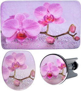 Sanilo Badaccessoires-Sets »Blooming«, (Komplett-Set, 3 tlg.), bestehend aus WC-Sitz, Badteppich und Waschbeckenstöpsel