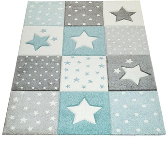 PACO HOME, Paco Home Kinderteppich »Cosmo 345«, rechteckig, 12 mm Höhe, 3D-Design, Patchwork Muster, Motiv Punkte & Sterne, Pastell-Farben, Kinderzimmer, 