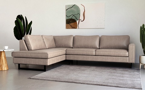 PLACES OF STYLE, Places of Style Ecksofa »Pinto«, mit Keder und Metallfüssen, Places of Style Ecksofa »Pinto, 290 cm, Ottomane links / rechts«, Cord, Feincord, Luxus-Microfaser Leder und Chenille