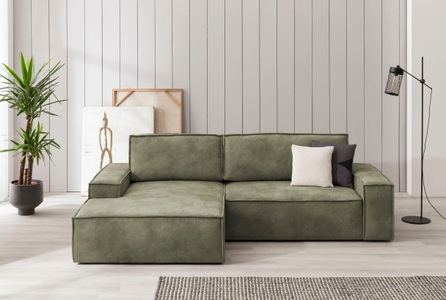 HOME AFFAIRE, Home affaire Ecksofa »SHERWOOD«, mit Bett-Funktion (Liegefläche 210x136 cm), mit 2 losen Rückenkissen, Home affaire Ecksofa SHERWOOD Schlafsofa 267 cm, L-Form, Schlaffunktion mit Bettkasten (210x136 cm), Cord, Vintage, Samtvelours