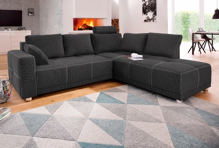 PLACES OF STYLE, Places of Style Ecksofa, mit Bettfunktion und Bettkasten, wahlweise mit 1 oder 3 Kopfstützen, 