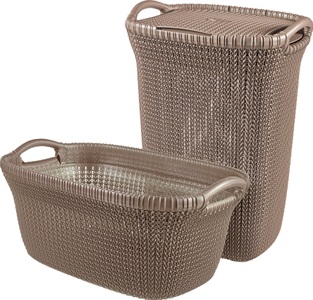 Curver, Curver Knit Wäschekorb und Wäschewanne Braun 97 L 240658, Curver Wäschekorb »Knit«, (Set, 2 St.), und Wäschesammler dunkelbraun