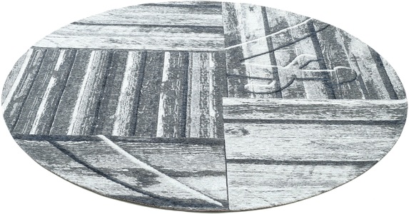 Sansibar Teppich »Keitum 010«, rund, Flachgewebe, modernes Holz Design, Motiv, gekreuzte Säbel