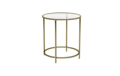 Vasagle, Vasagle - Glastisch mit Goldmetallrahmen, kleinem Couchtisch, Nachttisch, Sofa, Balkon, strapazierfähigem gehärtetem Glas, stabilem dekorativem Gold, LGT20G, VASAGLE Beistelltisch »rund Gold«