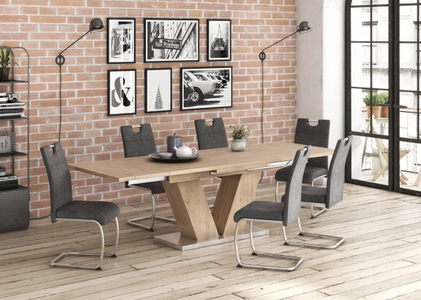 undefined, Esstisch »Komfort D«, mit V-Gestell in asteichefarben und mit Auszugsfunktion, Breite 160-260 cm, Mäusbacher Esstisch »Komfort Tisch TOPSELLER!«, (OTTOs Choice), Mäusbacher Esstisch mit V Gestell und Bodenplatte. Breite 180-280