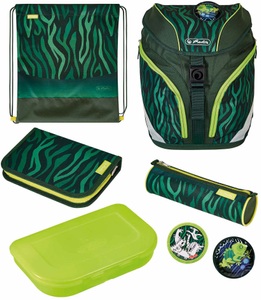 Herlitz, SoftLight Plus Jungle, Schulranzen, Herlitz Schulrucksack »SoftLight Plus, Jungle«, Reflektoren-Floureszierende Flächen, mit 2 abnehmbaren Applikationen
