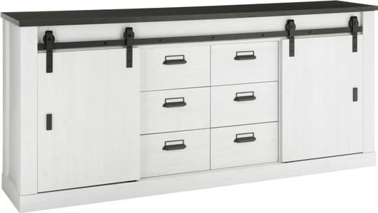 PREMIUM COLLECTION BY HOME AFFAIRE, Premium collection by Home affaire Sideboard »SHERWOOD«, in modernem Holz Dekor, mit Scheunentorbeschlag und Apothekergriff aus Metall, Breite 201 cm, 