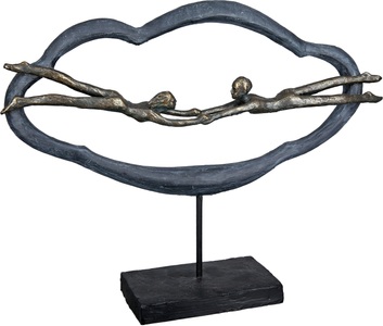 Casablanca by Gilde Dekofigur »Skulptur Love is in the air, grau«, (1 St.), Dekoobjekt, Höhe 32 cm, Pärchen in Wolke, auf schwarzer Basis, Wohnzimmer