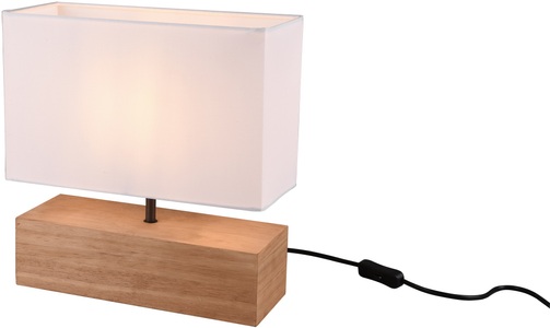Reality Leuchten, Tischleuchte Woody mit Holzfuß, 30 cm x 12 cm, XXXLutz Tischleuchte , R50181030 , Naturfarben, Weiss , Holz, Textil , Pinie , 12x30.5 cm , Echtholz , Schnurschalter , 007694109901