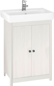 HOME AFFAIRE, Home affaire Waschtisch »Westa«, Breite 60 cm, Badezimmerschrank aus Massivholz, Kiefernholz, Metallgriffe, 2 Türen, mit Waschbecken, 