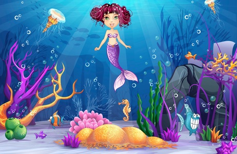 Papermoon, Papermoon Fototapete »MEERJUNGFRAU-MEER FISCHE KORALLEN RIFF UNTERWASSER DEKO«, Vliestapete, hochwertiger Digitaldruck, inklusive Kleister, Papermoon Fototapete »MEERJUNGFRAU-MEER FISCHE KORALLEN RIFF UNTERWASSER DEKO«