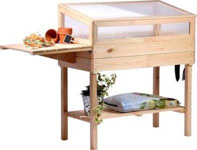 DOBAR, dobar Hochbeet, dobar Hochbeet, erhöhtes Frühbeet mit Tisch & Haken, Gr. L, transparent, Kiefer