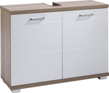 byLIVING, byLIVING Waschbeckenunterschrank »Nebraska«, Breite 80 cm, Badezimmerschrank mit Metallgriffen, MDF-Fronten in Hochglanz-Optik und Ausschnitt für Abwasserleitung, byLIVING Waschbeckenunterschrank »Nebraska«, Breite 80 cm, Badezimmerschrank, MDF-Fronten in Hochglanz-Optik