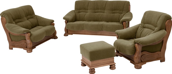 MAX WINZER, Max Winzer® 3-Sitzer »Texas«, mit dekorativem Holzgestell, Breite 202 cm, Max Winzer® 3-Sitzer »Texas mit aufwendig gefrästen Ornamenten im Eichenholzgestell«, bequemer Retro Klassiker, kompakte Stellmasse, Breite 202 cm