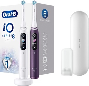 Braun, Braun Oral-B iO Series 8 Duo - Elektrische Zahnbürste - White Alabaster/Violet, 