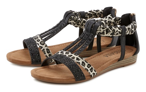 Lascana, LASCANA Sandale, mit aufwendiger Verzierung und kleinem Keilabsatz VEGAN, LASCANA Sandale, Sandalette, Sommerschuh mit Verzierung und kleinem Keilabsatz VEGAN