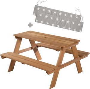 Roba, roba® Kindersitzgruppe »Picknick for 4 Outdoor +, Teakholz«, (Set), mit abgerundeten Ecken; inklusive Sitzauflagen »Little Stars«, roba® Kindersitzgruppe »Picknick for 4 Outdoor +, Teakholz-Optik«, (Set), mit abgerundeten Ecken; inklusive Sitzauflagen »Little Stars«