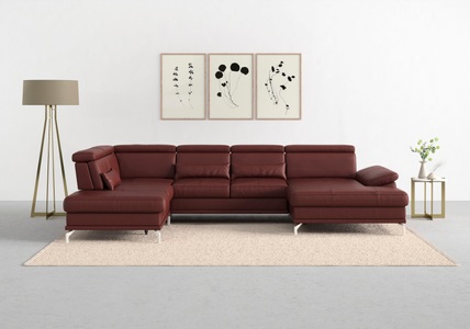 SIT&MORE, sit&more Wohnlandschaft »Cabrio«, Sitztiefenverstellung und Federkern, jeweils inklusive 3 Nierenkissen, sit&more Wohnlandschaft »Cabrio U-Form, B: 359 cm, mit Sitztiefen-, Arm- & Kopfteilverstellung« 3 Nierenkissen, Federkern, optional Bettfunktion und Stauraum