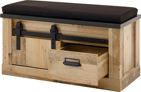 HOME AFFAIRE, Home affaire Sitzbank »SHERWOOD«, modernes Holz Dekor, mit Scheunentorbeschlag aus Metall, Breite 93 cm, Home affaire Sitzbank »SHERWOOD«, modernes Holz Dekor, mit Scheunentorbeschlag aus Metall, Breite 93 cm