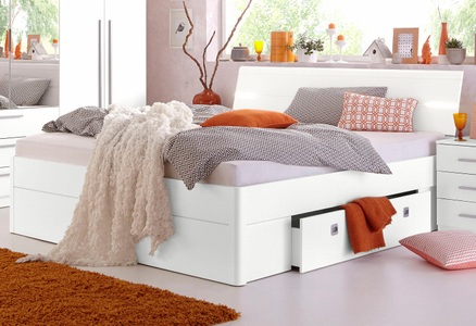 lipo, Bett MEILEN, MID.YOU Stauraumbett 180/200 cm in weiss , Mars 180X200 , 180 cm , Dekorfolie , Beleuchtung , 002522012011