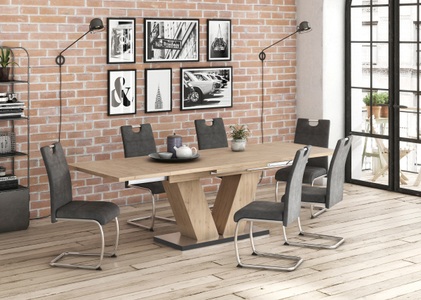 undefined, Esstisch »Komfort D«, mit V-Gestell in asteichefarben und mit Auszugsfunktion, Breite 160-260 cm, Mäusbacher Esstisch »Komfort Tisch TOPSELLER!«, (OTTOs Choice), Mäusbacher Esstisch mit V Gestell und Bodenplatte. Breite 180-280