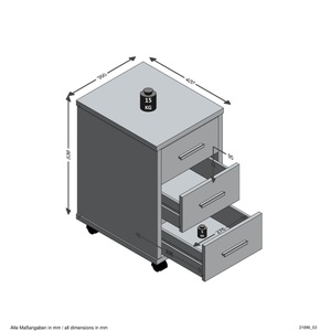 FMD, FMD Schubladenschrank mit Rollen Eichenoptik Weiß, FMD Rollcontainer »Diego 2«, mit 3 Schubkästen