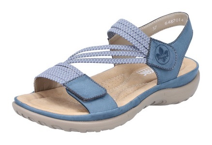Rieker, Rieker Damen Flache Sandalette Blau, Rieker Riemchensandale, Sommerschuh, Sandalette, Keilabsatz, mit Gummizügen