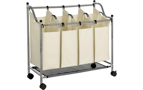 SONGMICS, Songmics - Wäschesortierer Wäschekorb Wäschewagen mit 4 × fächer beige LSF005S, SONGMICS Wäschesack