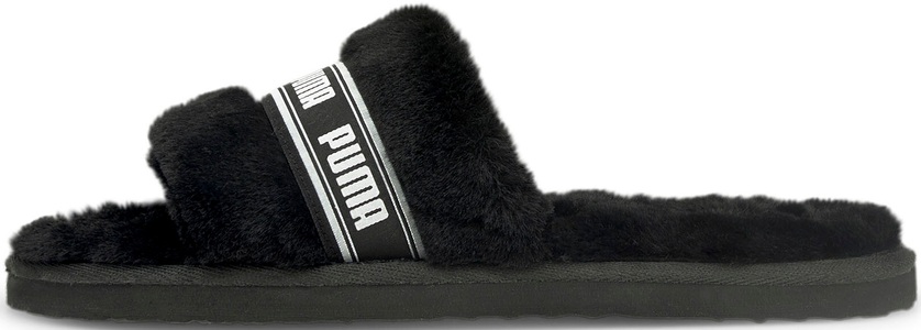 Puma, PUMA Fluff Hausschuhe Damen, Puma Slides für Damen aus Kunstpelz schwarz