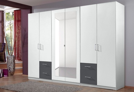 Wimex, Wimex Kleiderschrank »Freiburg«, MID.YOU Drehtürenschrank in graphitfarben, weiss , Freiburg , Kunststoff , 3 Fächer , 4 Schubladen , 270x210x58 cm , Dekorfolie,Nachbildung , In verschiedenen Grössen erhältlich, in verschiedenen Holzdekoren erhältlich , 001787045903