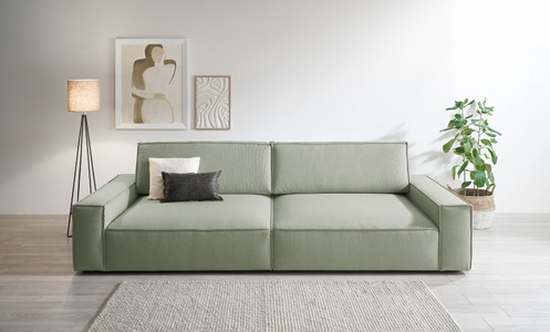 HOME AFFAIRE, Home affaire Big-Sofa »NEU: SHERWOOD XXL, Big-Sofa (316cm), extra tiefe Sitzfläche 95 cm« bequemer Sitzkomfort, Cord u. Leinenoptik, Kedernaht