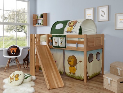 TICAA, Ticaa Hochbett »Ekki«, Ticaa Hochbett »Ekki«, mit Rollrost und Textil-Set wahlweise mit Matratze, Buche