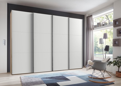 fresh to go, Fresh To Go Schwebetürenschrank »Level«, mit Synchronöffnung, MID.YOU Schwebetürenschrank in weiss, eichefarben , Level 36A B: 350Cm Weiss/Eiche , Metall , 4 Fächer , 350x216x65 cm , Dekorfolie,Dekorfolie,Nachbildung,Nachbildung , In verschiedenen Grössen erhältlich, in verschiedenen Holzdekoren erhältlich