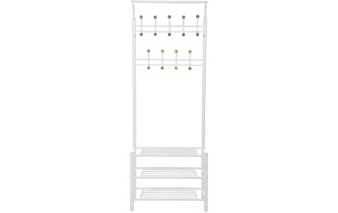 SONGMICS, Songmics - Garderobenständer Kleiderständer Rohrdurchmesser 32 mm mit 3 schuhablagen mit 18 Haken aus Metall Weiss HSR04W, SONGMICS Garderobenständer