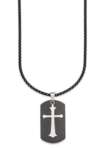 Bruno Banani, Bruno Banani Kette mit Anhänger »Kreuz, B4055N/20/00/55«, Bruno Banani Kette mit Anhänger »Schmuck Geschenk, Halskette Kreuz Venezianerkette Silberfarben Schwarz«