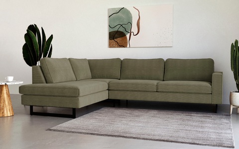 PLACES OF STYLE, Places of Style Ecksofa »Pinto«, mit Keder und Metallfüssen, Places of Style Ecksofa »Pinto, 290 cm, Ottomane links / rechts«, Cord, Feincord, Luxus-Microfaser Leder und Chenille