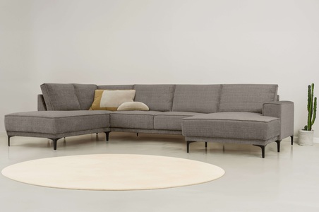 PLACES OF STYLE, Places of Style Wohnlandschaft »XXL Sofa Oland, Struktur, Flachgewebe, Luxus-Microfaser, Boucle«, U-Form, 345 cm, Wellenunterfederung, Skandi-Design, Metallfüsse, GOODproduct Wohnlandschaft »XXL Sofa Oland, Struktur, Flachgewebe, Luxus-Microfaser, Boucle« U-Form, 345 cm, Wellenunterfederung, Skandi-Design, Metallfüsse