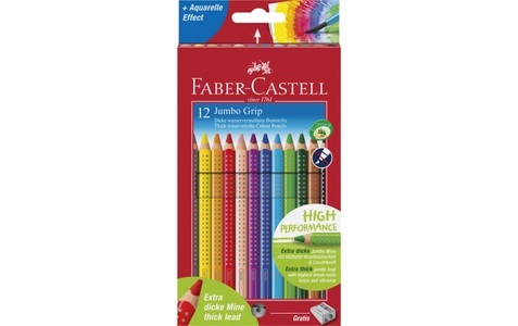 Faber-Castell, Faber-Castell Farbstifte Jumbo, Faber-Castell Farbstifte, Jumbo Grip, 110912, (12 Farben, m/Spitzer)