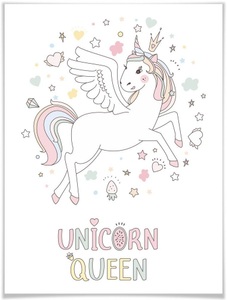 Wall-Art, Wall-Art Poster »Magisches Einhorn mit Krone«, Kinder, (1 St.), Wall-Art Poster »Magisches Einhorn mit Krone«, Kinder, (1 St.), Poster ohne Bilderrahmen