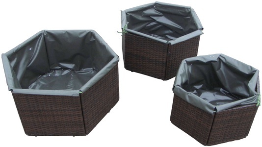 Merxx, MERXX Eckbank »Rattan«, Polyrattan, 100x148x91 cm, braun, Inkl. Auflagen, MERXX Pflanzkübel »Hexagon«, versch. Grössen
