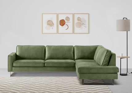 PLACES OF STYLE, Places of Style Ecksofa »Pinto«, mit Keder und Metallfüssen, Places of Style Ecksofa »Pinto, 290 cm, Ottomane links / rechts«, Cord, Feincord, Luxus-Microfaser Leder und Chenille
