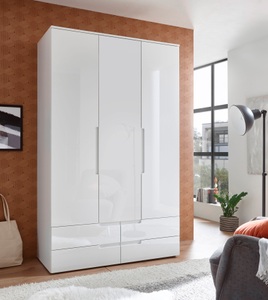 Schlafkontor, Schlafkontor Drehtürenschrank »Spice«, mit Hochglanzfront, MID.YOU Drehtürenschrank in weiss hochglanz , Spice , 4 Fächer , 4 Schubladen , 126x208x57 cm , tiefgezogen, Melamin,Melamin , 002522034302