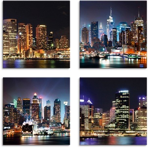 Artland, Artland Leinwandbild »Sydney Hafen und New York Times Square«, Artland Leinwandbild »Sydney Hafen und New York Times Square«, Städte, (4 St.), 4er Set, verschiedene Grössen
